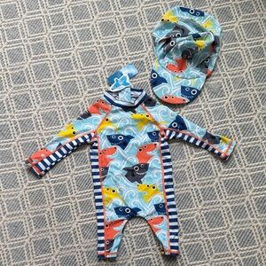 NWT Baby Full-body Zippered Rash Guard w/ Matching Hat